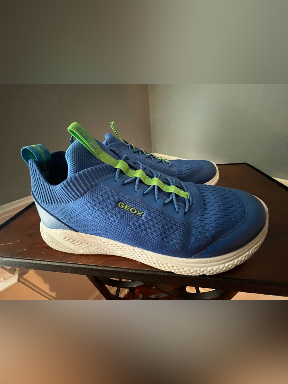 Geox Blue Knit Slip-On Sneakers with Neon Green Accents